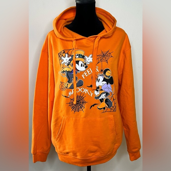 Disney Tops - Disney Halloween Mickey Mouse hoodie sweatshirt kangaroo pocket orange XL EUC